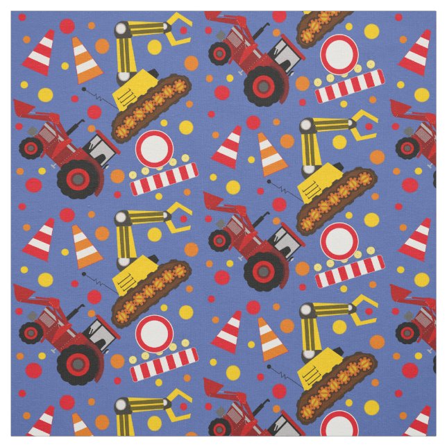 Tractor bulldozer costruction polka dot boy kids fabric (Swatch)