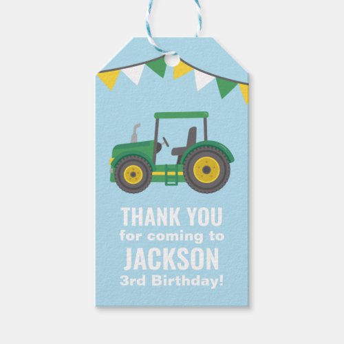Tractor Bunting Flags Thank You Birthday Party Gift Tags