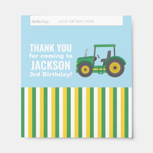 Tractor Bunting Flags Thank You Birthday Party Hershey Bar Favors (Front)