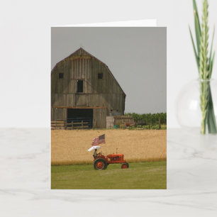 Tractor Card: Tractor, American Flag & Barn Card