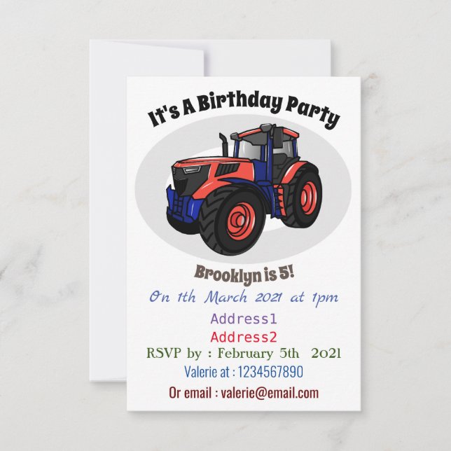 Tractor cartoon illustration invitation (Front)