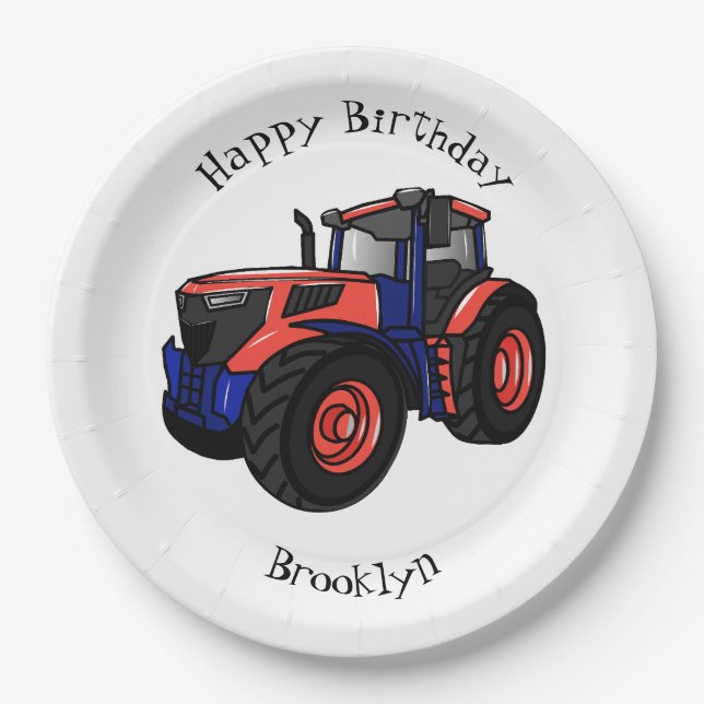 Tractor cartoon illustration paper plates (Front)