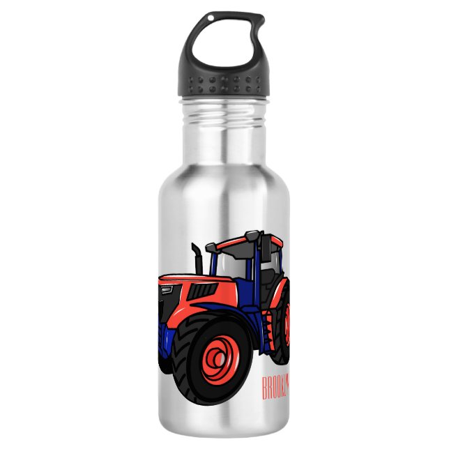 Tractor cartoon illustration  stainless steel water bottle (Front)
