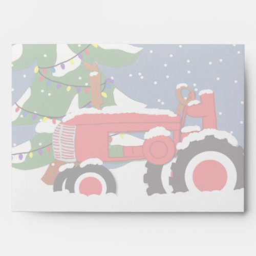 Tractor Christmas 5 x 7  Invitation Envelope