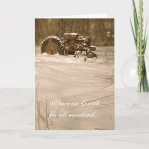 Tractor Christmas Card: Peace for all old tractors Holiday Card