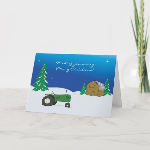 Tractor Christmas Card Winter Barn Scene Holiday Card