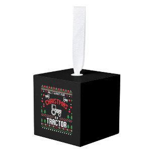 Tractor Christmas Farmer Cube Ornament