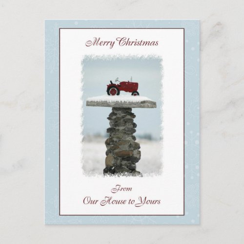 Tractor Christmas From Our House to Yours Postcard