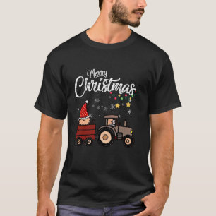 Tractor Christmas Funny Farmer Xmas with Tree Ligh T-Shirt