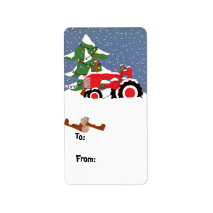 Tractor Christmas Gift Tags Label