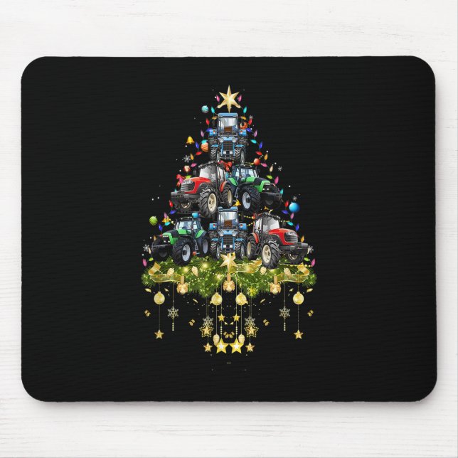 Tractor Christmas Tree Lights Holiday Tractor Xmas Mouse Pad (Front)