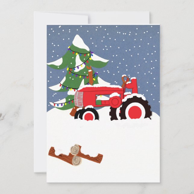 Tractor Christmas Wedding Invitation (Front)