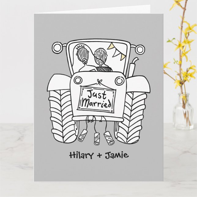 Tractor Country Wedding Card (Yellow Flower)