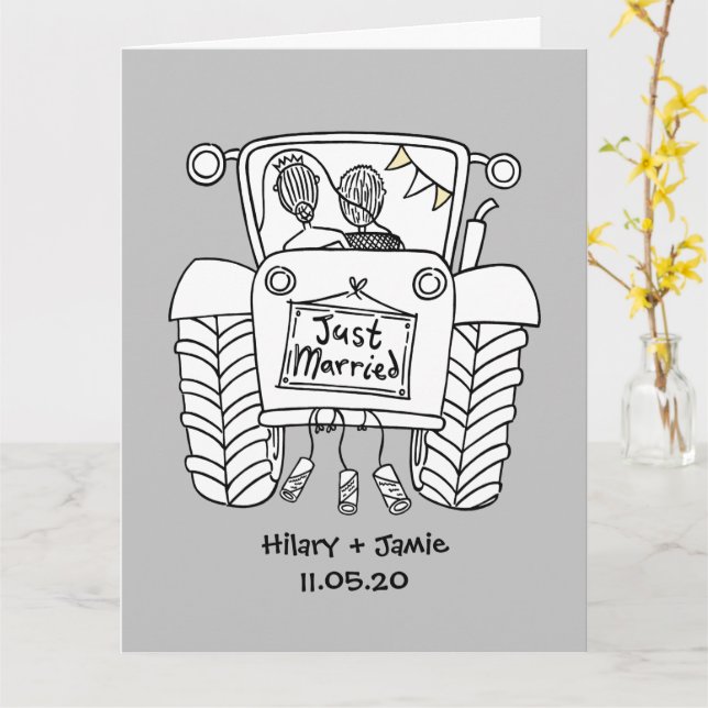 Tractor Country Wedding Card (Yellow Flower)