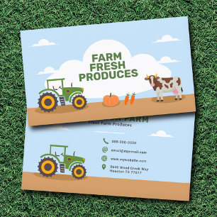 Tractor, Cow and Vegetables - Farm Business Card