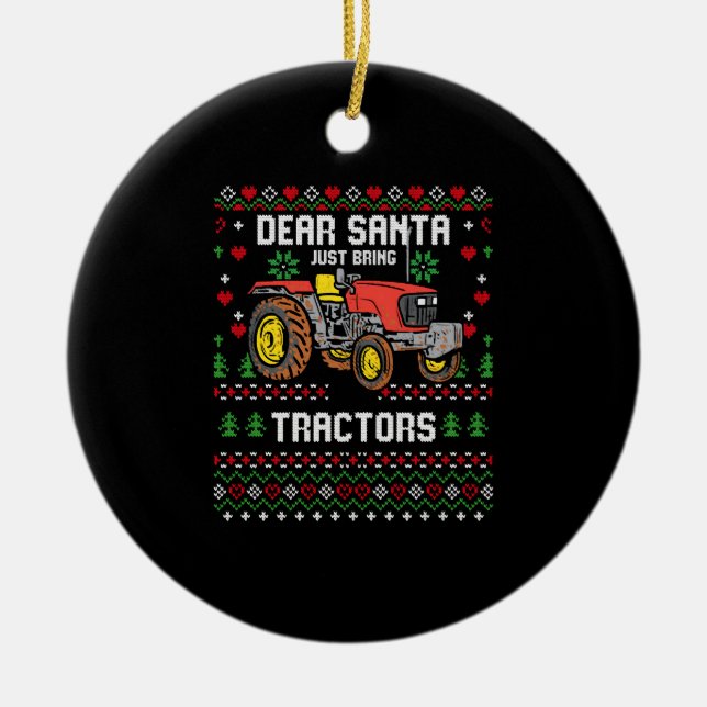 Tractor Driver Ugly Xmas Sweater Harvester Farmer Ceramic Ornament (Front)