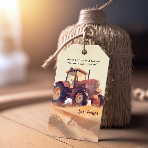Tractor Farm Adventure Birthday Thank You Gift Tags