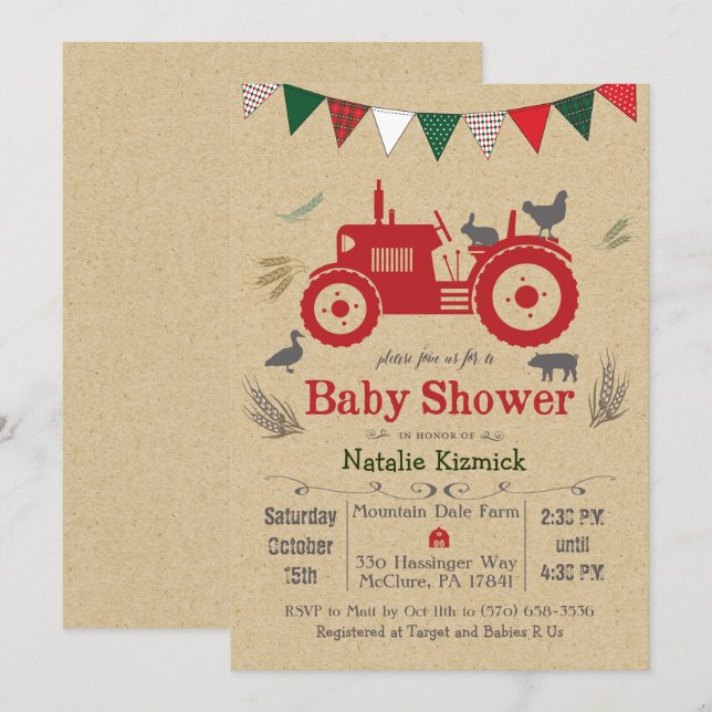 Tractor Farm Animal Baby Shower Invitation (Front/Back)