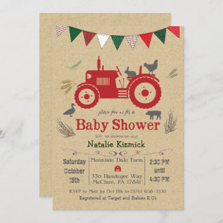 Tractor Farm Animal Baby Shower Invitation