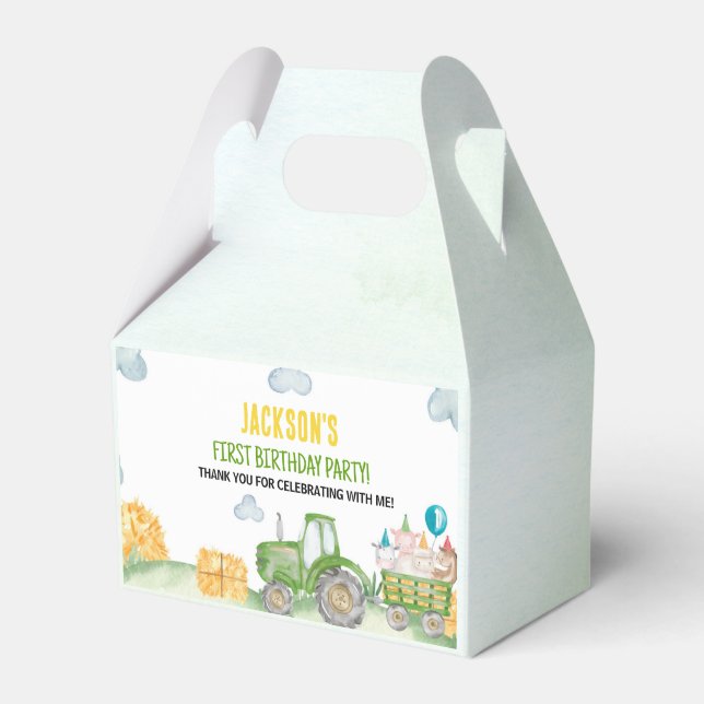 Tractor Farm Animal Birthday Party Favor Box (Front Side)