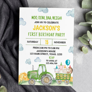 Tractor Farm Animal Birthday Party Invitation