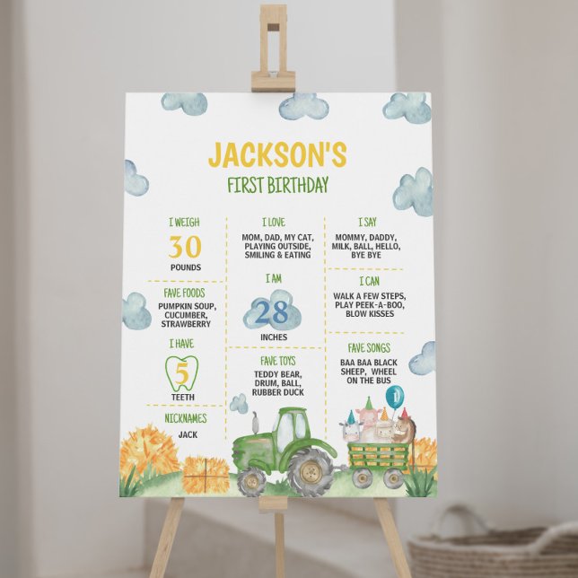 Tractor Farm Animal Birthday Party Milestone Sign (Creator Uploaded)