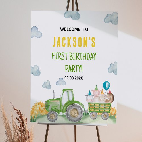 Tractor Farm Animal First Birthday Welcome Sign