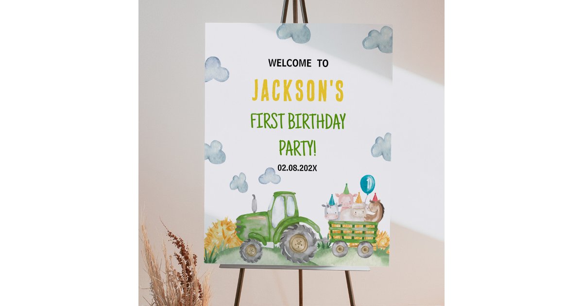 Tractor Farm Animal First Birthday Welcome Sign | Zazzle