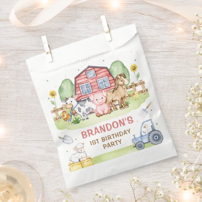 Tractor Farm Animals 1st Birthday Favor Bag (Clipped)