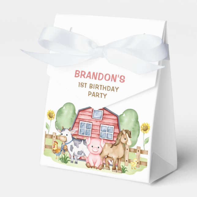 Tractor Farm Animals 1st Birthday Favor Boxes (Front Side)