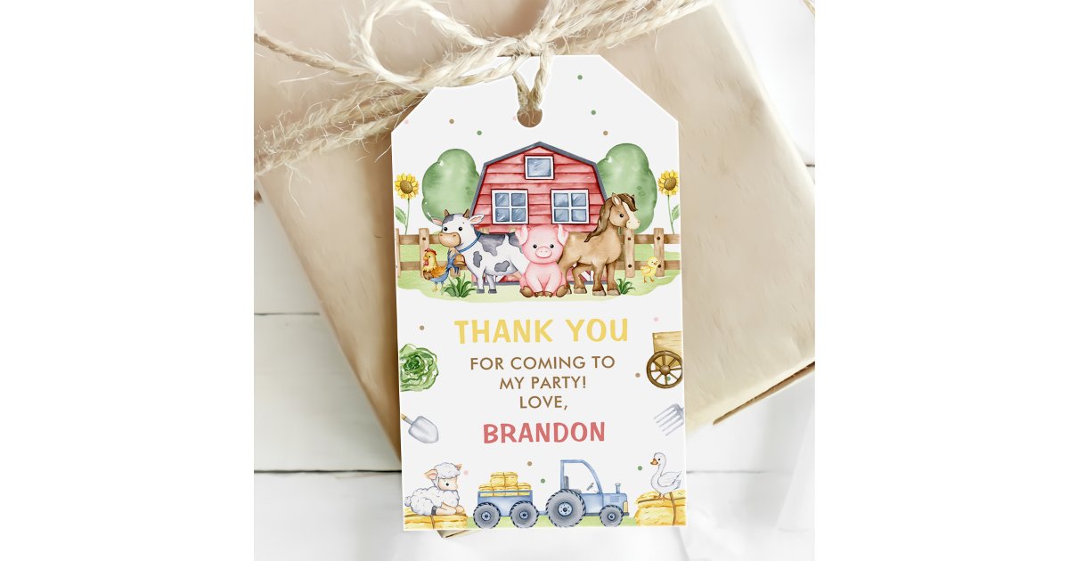 Tractor Farm Animals 1st Birthday Gift Tags | Zazzle