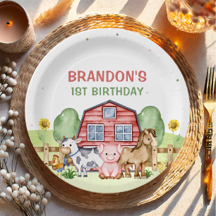 Tractor Farm Animals 1st Birthday Paper Plates