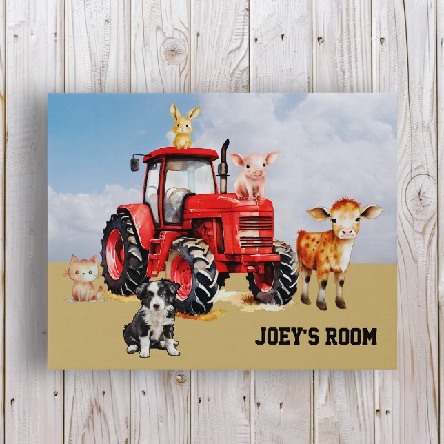 Tractor Farm Animals Faux Wrapped Canvas Print (Creator Uploaded)