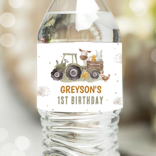 Tractor Farm Birthday Party Animals Barn Water Bottle Label (Creator Uploaded)
