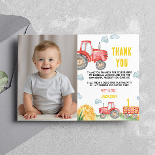 Tractor Farm Birthday Party Photo Thank You Card