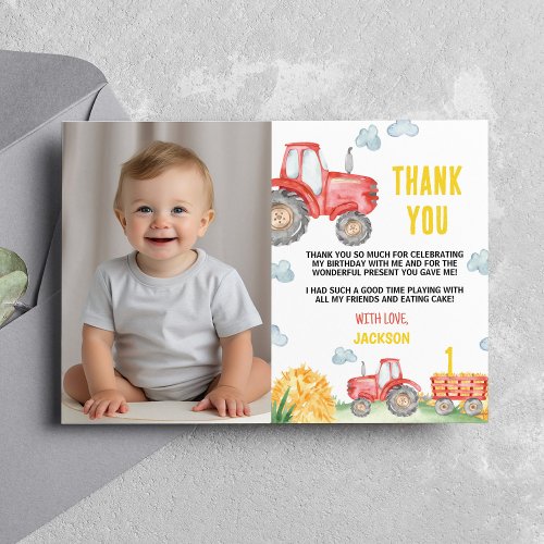 Tractor Farm Birthday Party Photo Thank You Card