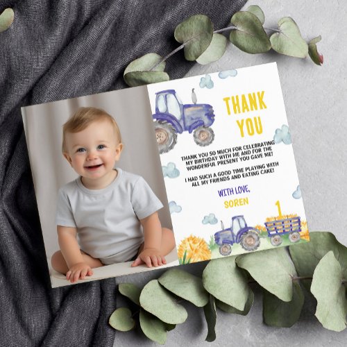Tractor Farm Birthday Party Photo Thank You Card