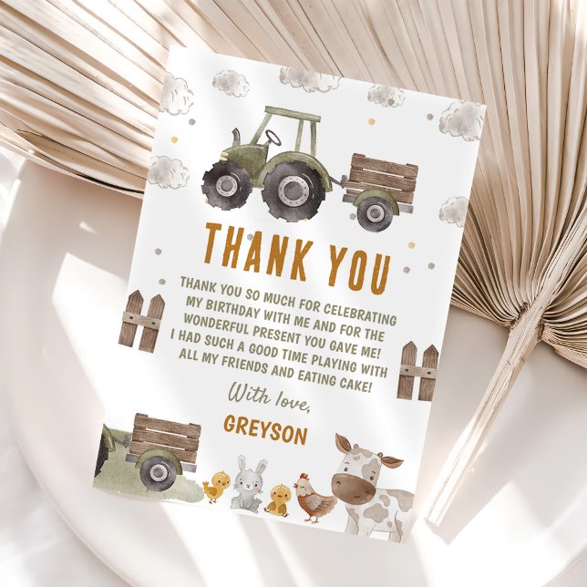 Tractor Farm Birthday Thank You Card (Creator Uploaded)