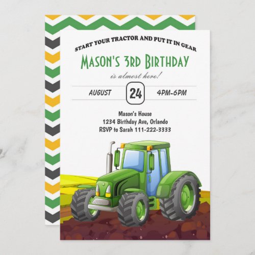 Tractor Farm Kids Birthday Invitation
