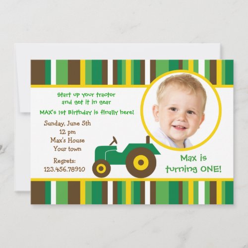 Tractor farm Photo Birthday Party Invitations
