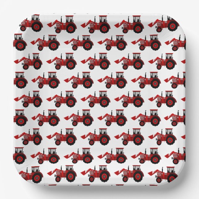 Tractor Farm Red Paper Plates (Front)