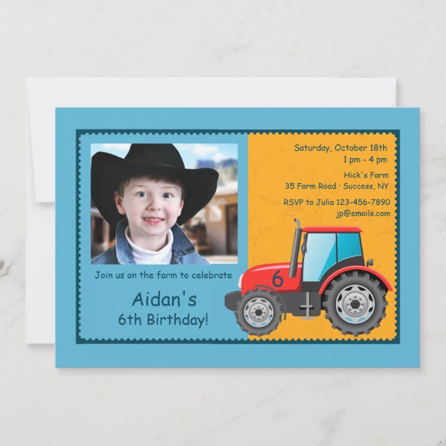 Tractor Farm Vehicle Photo Invitation (Front)