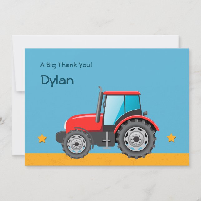Tractor Farm Vehicle Thank You Card (Front)