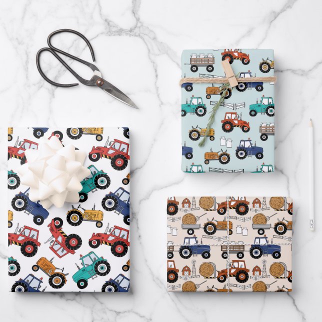 Tractor Farm Wrapping Paper Sheets (Front)