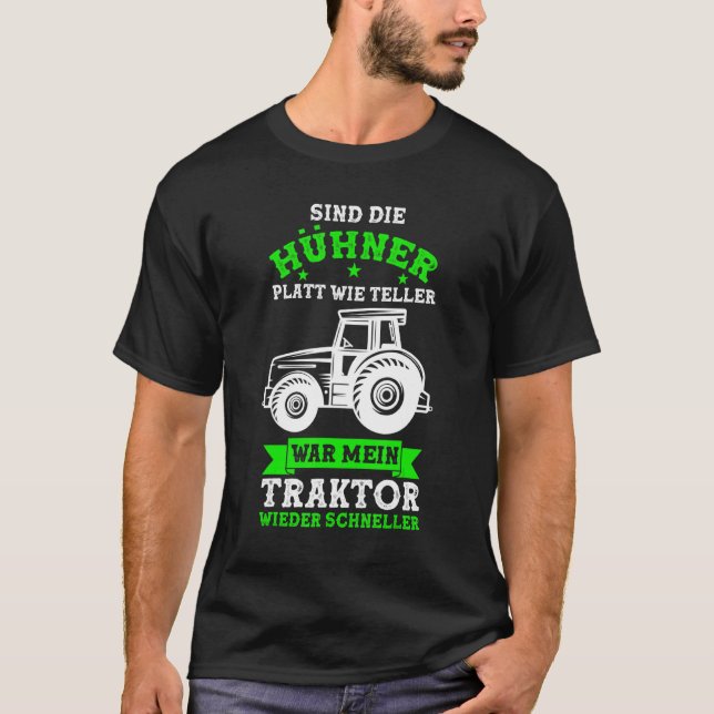 Tractor Farmer Peasant Tractor Chickens T-Shirt (Front)