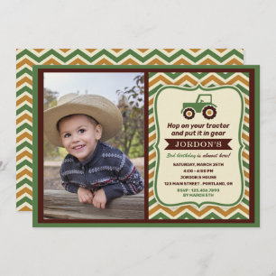 Tractor Farmhouse Boy Birthday Party Invitation
