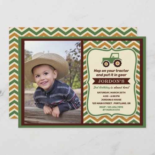 Tractor Farmhouse Boy Birthday Party  Invitation