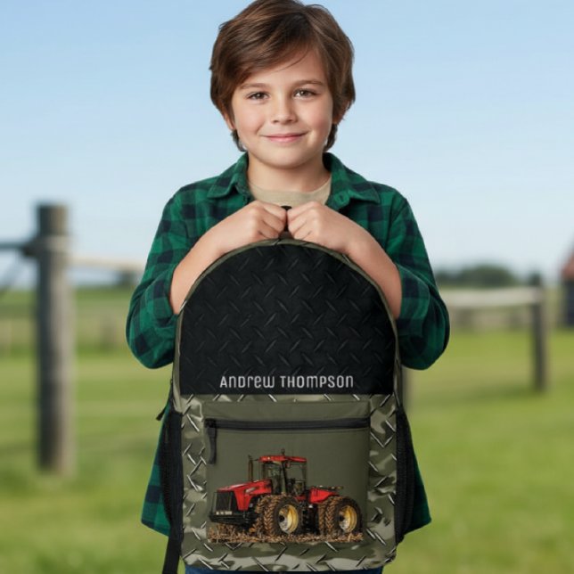 Tractor Farming Equipment Cool Agriculture  Printed Backpack (Cool red tractor back to school back pack. )