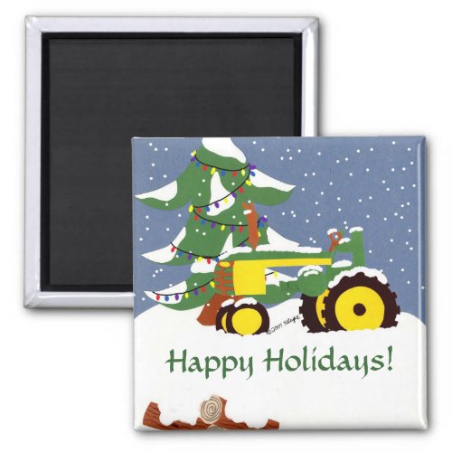 Tractor for Christmas Magnet