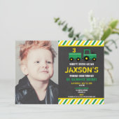 Tractor green and yellow boy birthday photo invitation (Standing Front)